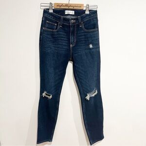 Abercrombie & Fitch High Rise Skinny Jean Dark Wash Destroy